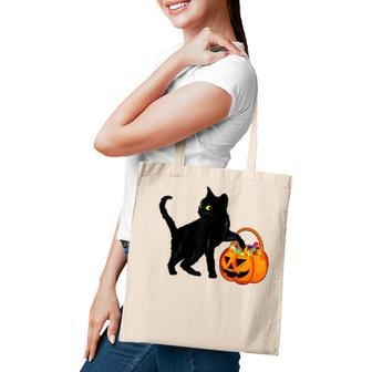 Black Cat Halloween Candy Pumpkin Bag Sweet Lollipop Funny Tote Bag - Seseable