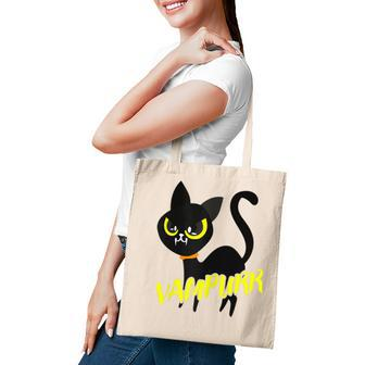 Black Cat Halloween Vampurr Gift I Fun Vampire Cat Costume Tote Bag - Seseable