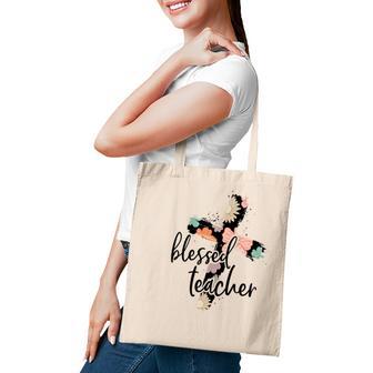 Blessed Teacher Cross Flower Idea For Teacher Tote Bag - Seseable