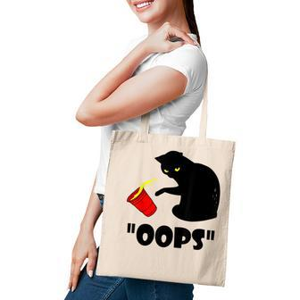 Cat Oops Funny Black Cat Knocking Over A Glass V2 Tote Bag - Seseable