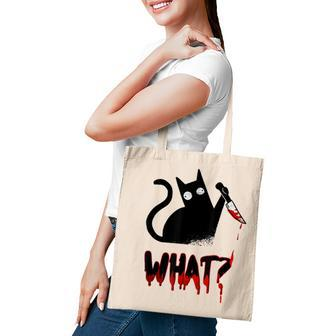 Cat What Murderous Black Cat With Knife Halloween Costume Tote Bag - Seseable