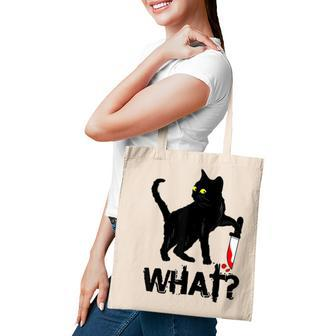 Cat What Murderous Black Cat With Knife Halloween Tote Bag - Seseable