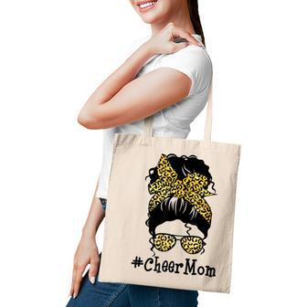 Cheer Mom Leopard Messy Bun Cheerleader Funny Mothers Day V2 Tote Bag - Seseable