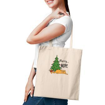Christmas Funny Cat Merry Nope Cat Lovers Gift Tote Bag - Seseable