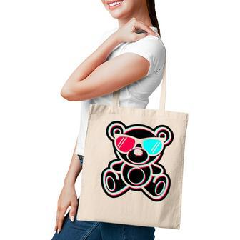 Cool Teddy Bear Glitch Effect With 3D Glasses Tote Bag - Seseable