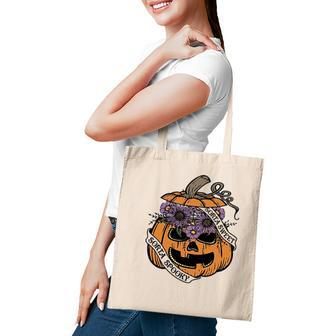 Cute Halloween Sorta Sweet Sorta Spooky Pumpkin Florals Tote Bag - Seseable