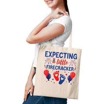 Expecting A Little Firecracker 4Th Of July Pregnancy Reveal Tote Bag - Seseable
