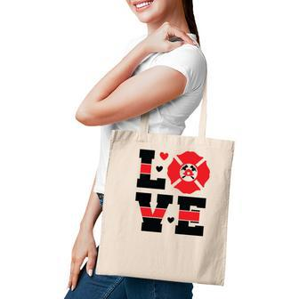 Firefighter Love Red Decor Black Graphic Meaningful Tote Bag - Seseable