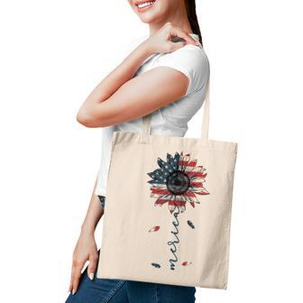 Funny 4Th Of July Merica Sunflower American Flag Patriotic Tote Bag - Seseable