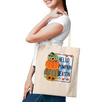 Funny Hello Pumpkin Season Fall Tote Bag - Seseable
