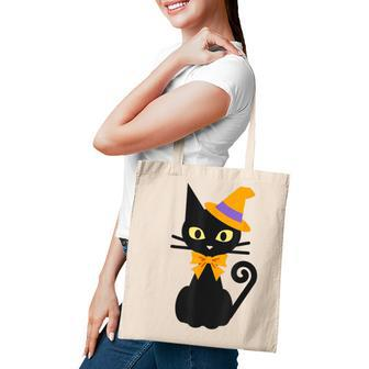 Halloween Black Cat With Hat And Bow Japanese Funny Tote Bag - Seseable