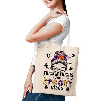 Halloween Messy Bun Thick Thighs And Spooky Vibes Tote Bag - Seseable
