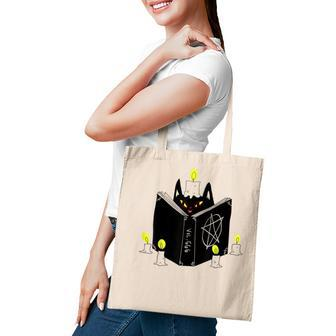 Halloween Witch Kitty Black Magic Cat Graphic Tote Bag - Seseable