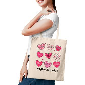 Hearts Teach Love Inspire 1St Grade Teacher Valentines Day Tote Bag - Seseable
