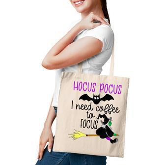 Hocus Pocus I Need Coffee To Focus Funny Halloween Tote Bag - Seseable