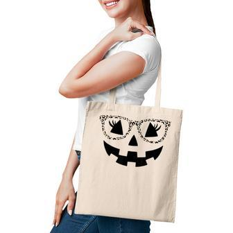 Jack O Lantern Face Pumpkin Halloween Leopard Print Glasses Tote Bag - Seseable