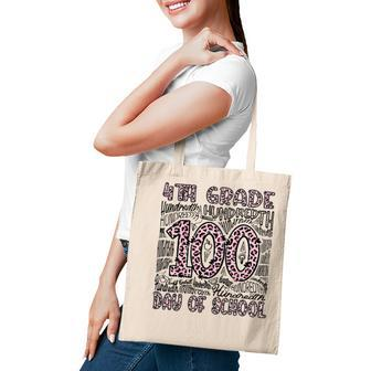 Leopard Print Fourth Grade Typography 100Th Day Of School T-Shirt Tote Bag - Seseable