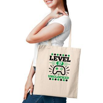 Level 17 Unclocked 17Th Birthday Green Black Tote Bag - Seseable