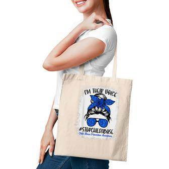 Messy Bun Ribbon Stop Child Abuse Prevention Awareness Month Tote Bag - Seseable