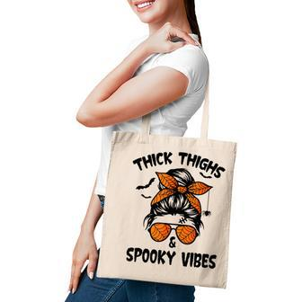 Messy Bun Thick Thighs And Spooky Vibes Halloween Women Tote Bag - Seseable