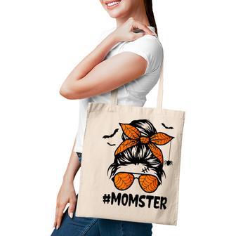 Momster For Women Halloween Mom Messy Bun Leopard Tote Bag - Seseable