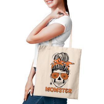 Momster Halloween Costume Skull Mom Messy Hair Bun Tote Bag - Seseable