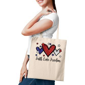 Patriotic 4Th Of July American Flag Heart Faith Love Freedom V3 Tote Bag - Seseable