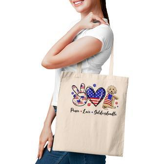 Peace Love Goldendoodle 4Th Of July American Flag Usa Tote Bag - Seseable