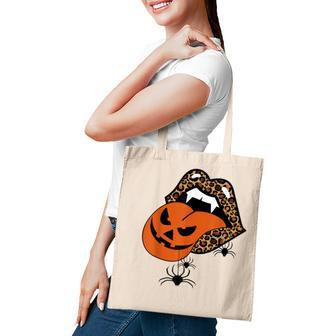 Pumpkin Tongue Out Vampire Leopard Lips Spider Halloween Tote Bag - Seseable