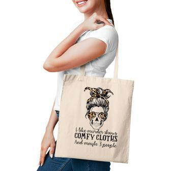 Skull I Like Murder Shows Comfy Clothes And Maybe 3 People Raglan Baseball Tee Tote Bag - Seseable