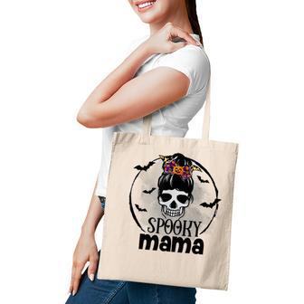 Spooky Mama Funny Halloween Mom Messy Bun Spooky Vibes Tote Bag - Seseable