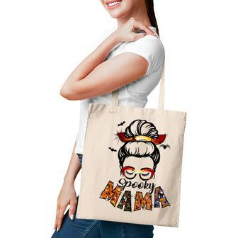 Spooky Mama Halloween Messy Bun Witch Mom Women Spooky Tote Bag - Seseable