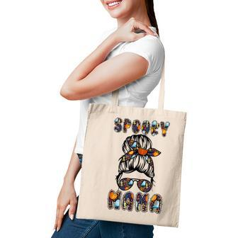 Spooky Mama Scary Halloween Messy Hair Bun Mothers Tote Bag - Seseable