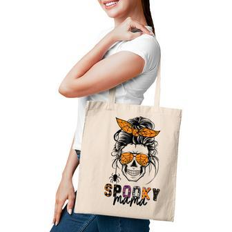 Spooky Mama Skull Halloween Womens Messy Bun Witch Tote Bag - Seseable