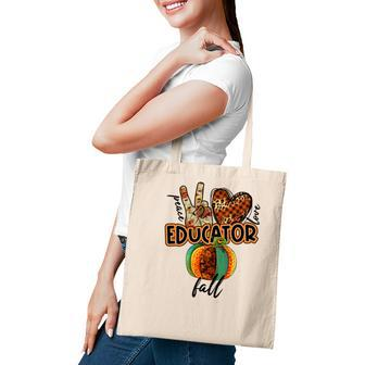 Teacher Peace Love Fall Educator Tote Bag - Seseable