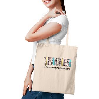 Teacher Three Letters Love Inspire Care Black Tote Bag - Seseable