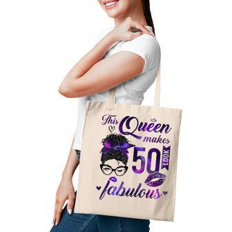 This Queen Makes 50 Look Fabulous 50Th Birthday Messy Bun Tote Bag - Seseable