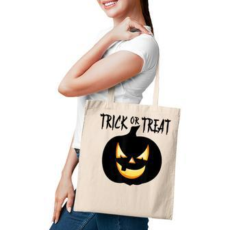 Trick Or Treat Scary Lit Pumpkin Halloween Tote Bag - Seseable