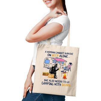 Womens A Woman Cannot Survive On Beer Alone Camping With Bigfoot Tote Bag - Seseable