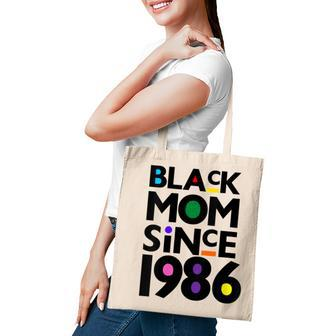 Womens Black Mom Since 1986 Funny Mothers Day Child Birthday Year Tote Bag - Seseable