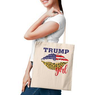 Womens Trump Girl Leopard Lips Usa Flag Pro Vote For Donald 2020 Ver2 Tote Bag - Seseable