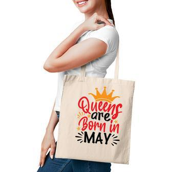 Yellow Crown Red Black Letters Design Queens Are Born In May Birthday Tote Bag - Seseable
