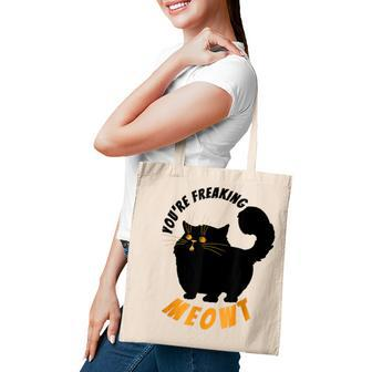 Youre Freaking Meowt Funny Black Halloween Cat Tote Bag - Seseable