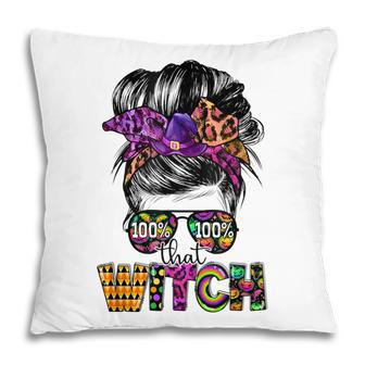 100 That Witch Halloween Costume Messy Bun Skull Witch Girl Pillow - Seseable