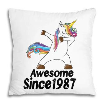 35Th Birthday Unicorn Dabbing Awesome Since 1987 35 Years Old Pillow - Seseable