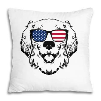 4Th Of July Golden Retriever Us American Flag - July Fourth Pillow - Seseable