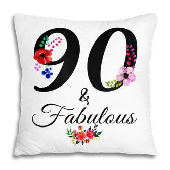 90 & Fabulous 90 Years Old Vintage Floral 1932 90Th Birthday Pillow - Seseable
