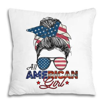 All American Girl 4Th July Messy Bun Us Flag Pillow - Seseable
