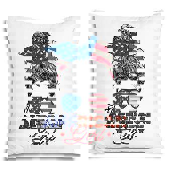 All American Girl 4Th July Messy Bun Us Flag Pillow - Seseable