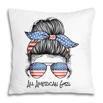 All American Girl Messy Bun American Flag 4Th Of July Pillow - Seseable